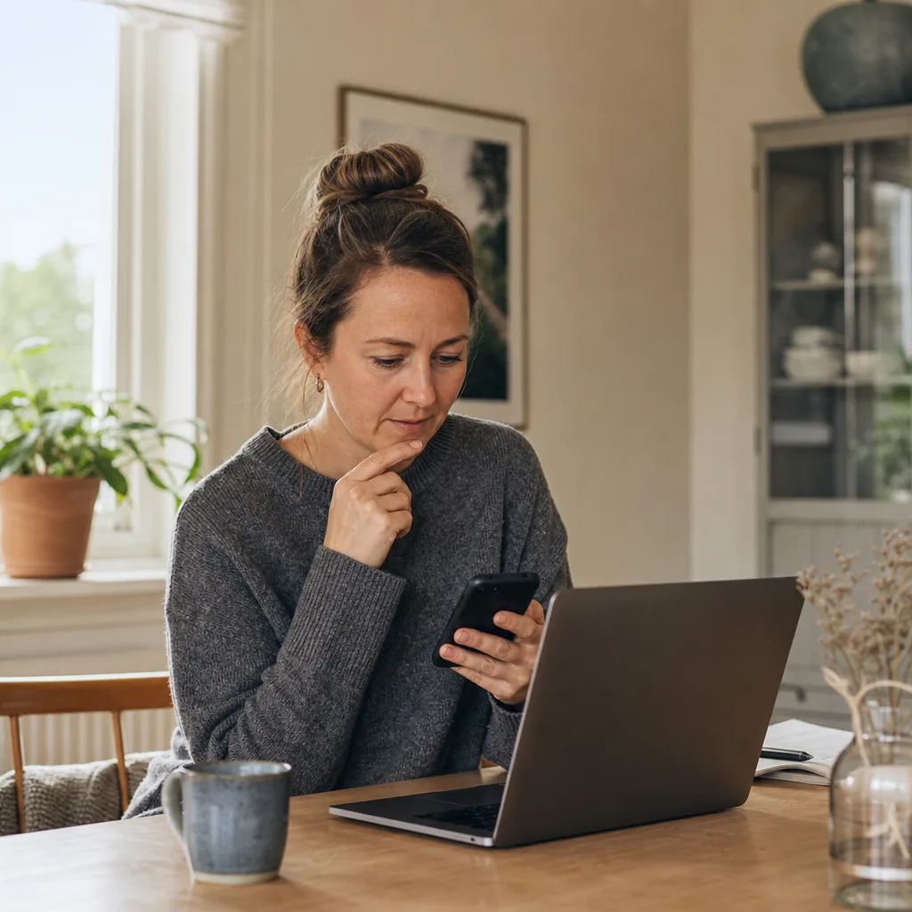 Person som jämför mobiltjänster på sin telefon