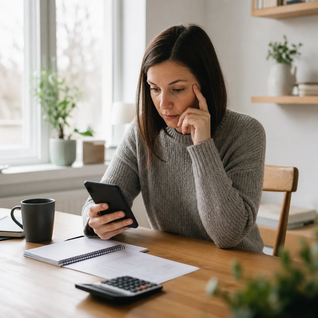 Person som jämför priser på billiga mobilabonnemang på sin telefon