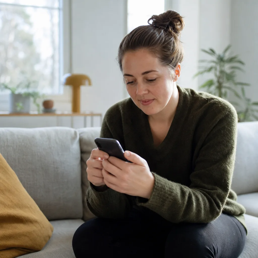 Person som ställer in ett nytt digitalt SIM-kort i sin mobil hemma
