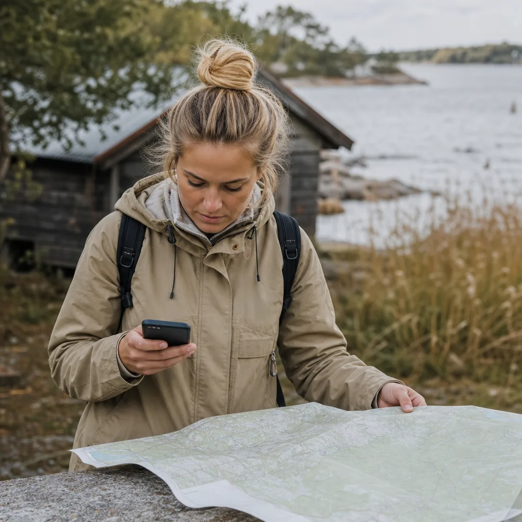 Person som navigerar med kartan i mobilen