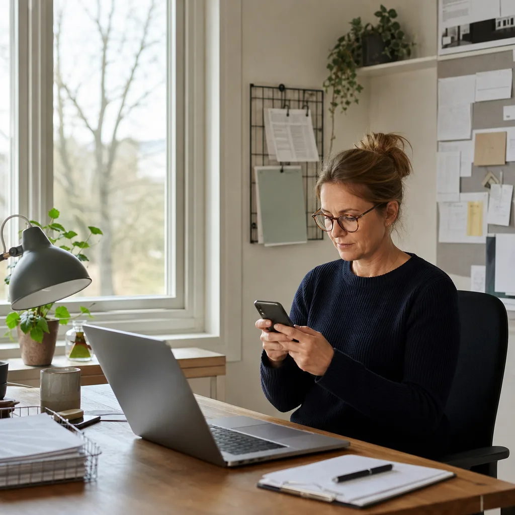 Småföretagare som använder mobilen på ett kontor